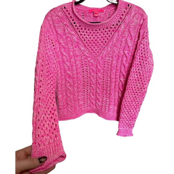 Lilly Pulitzer Maxcy Mix Stitched Cable Sweater Crochet Pullover Pink Size XS - Picture 3 of 11